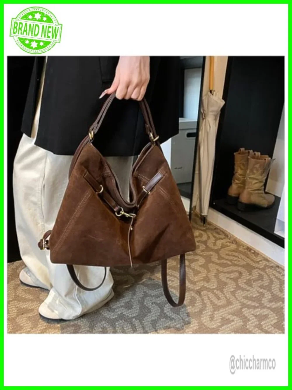 Vintage Slouchy Suede Tote Hobo Bag Convertible Backpack Crossbody Purse
